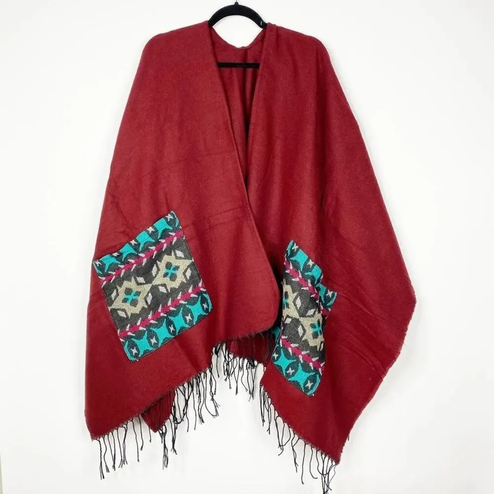 2/$30 NEW Boho Southwest Ruana Oversized Open Wrap Poncho Blanket Scarf